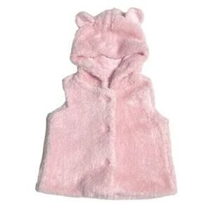 Harper Canyon Toddlers Soft Faux Fur Hooded Bear Ear Vest in Pink 24 Months